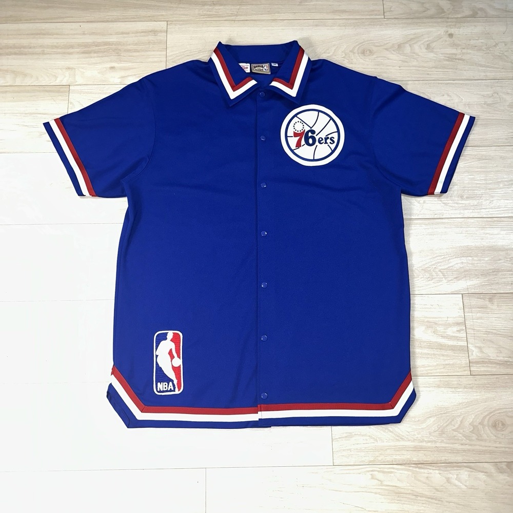 Philadelphia 76ers Warm‎ Up Jersey Mens 56 Snap Front NBA Mitchell & Ness Retro